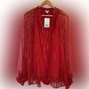 Crown & Ivy Red Pleated Blouse